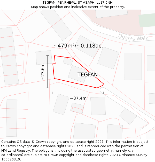 TEGFAN, PENRHEWL, ST ASAPH, LL17 0NH: Plot and title map