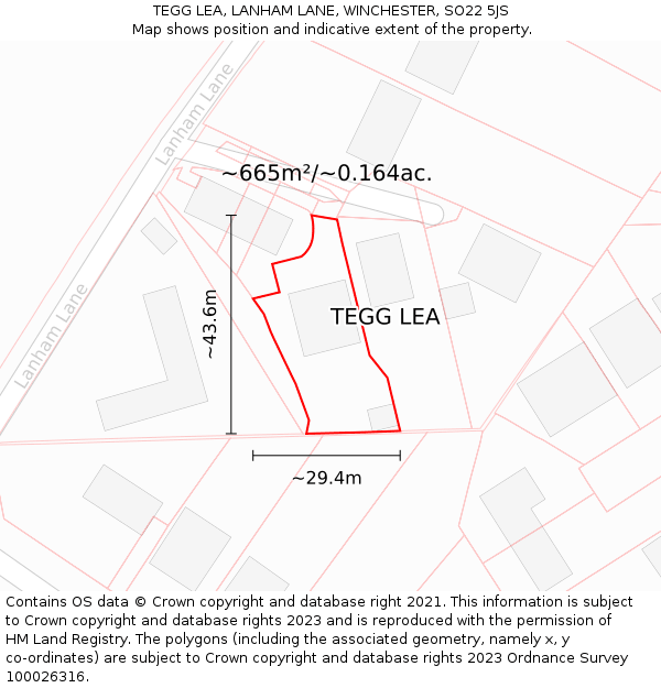 TEGG LEA, LANHAM LANE, WINCHESTER, SO22 5JS: Plot and title map