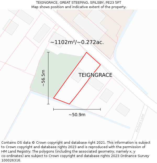 TEIGNGRACE, GREAT STEEPING, SPILSBY, PE23 5PT: Plot and title map