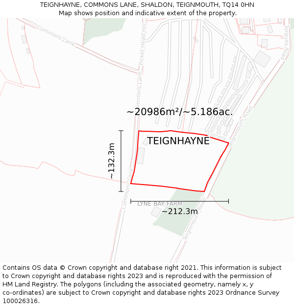 TEIGNHAYNE, COMMONS LANE, SHALDON, TEIGNMOUTH, TQ14 0HN: Plot and title map