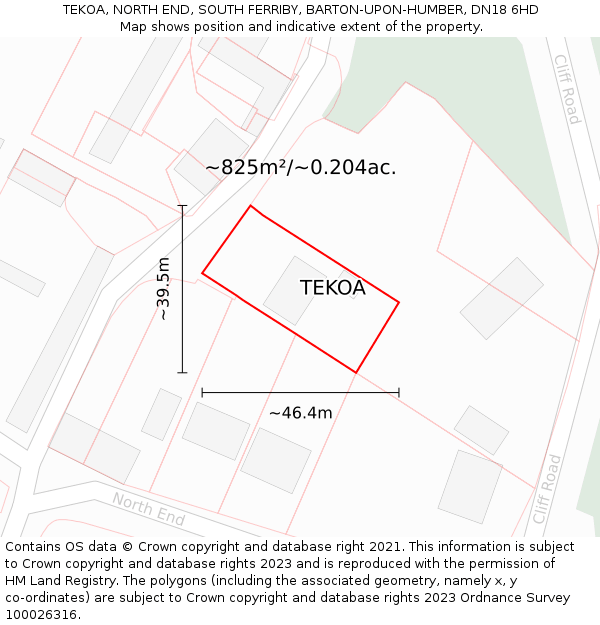 TEKOA, NORTH END, SOUTH FERRIBY, BARTON-UPON-HUMBER, DN18 6HD: Plot and title map