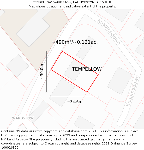 TEMPELLOW, WARBSTOW, LAUNCESTON, PL15 8UP: Plot and title map