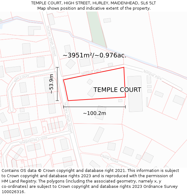 TEMPLE COURT, HIGH STREET, HURLEY, MAIDENHEAD, SL6 5LT: Plot and title map