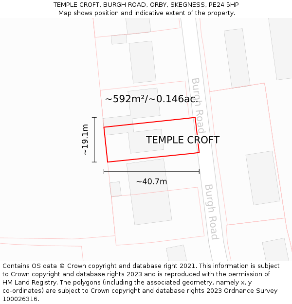TEMPLE CROFT, BURGH ROAD, ORBY, SKEGNESS, PE24 5HP: Plot and title map