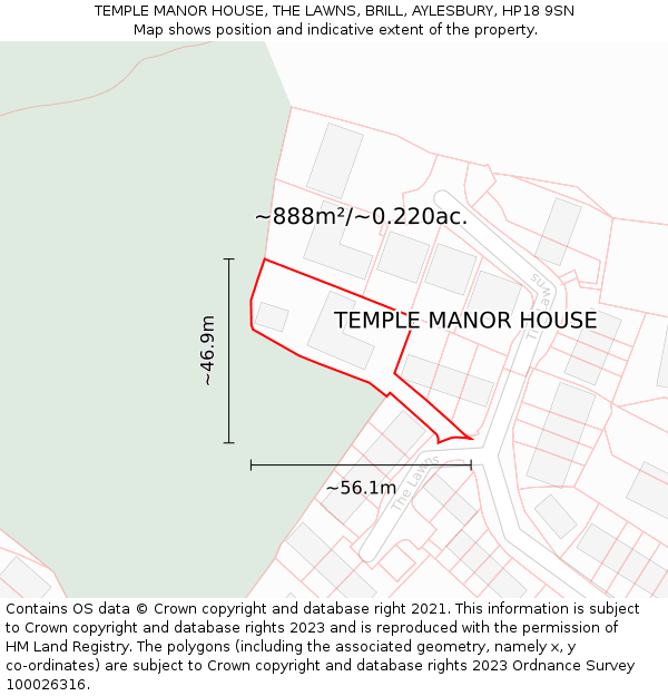 TEMPLE MANOR HOUSE, THE LAWNS, BRILL, AYLESBURY, HP18 9SN: Plot and title map