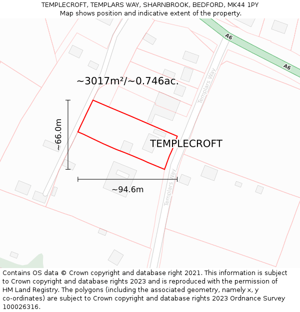 TEMPLECROFT, TEMPLARS WAY, SHARNBROOK, BEDFORD, MK44 1PY: Plot and title map