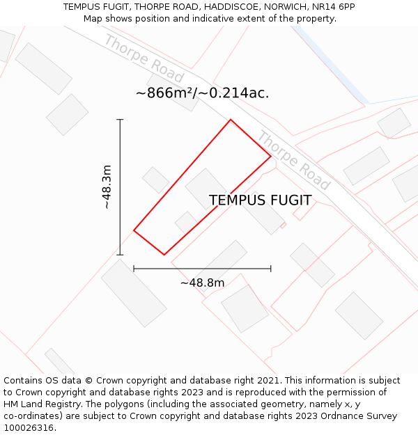 TEMPUS FUGIT, THORPE ROAD, HADDISCOE, NORWICH, NR14 6PP: Plot and title map