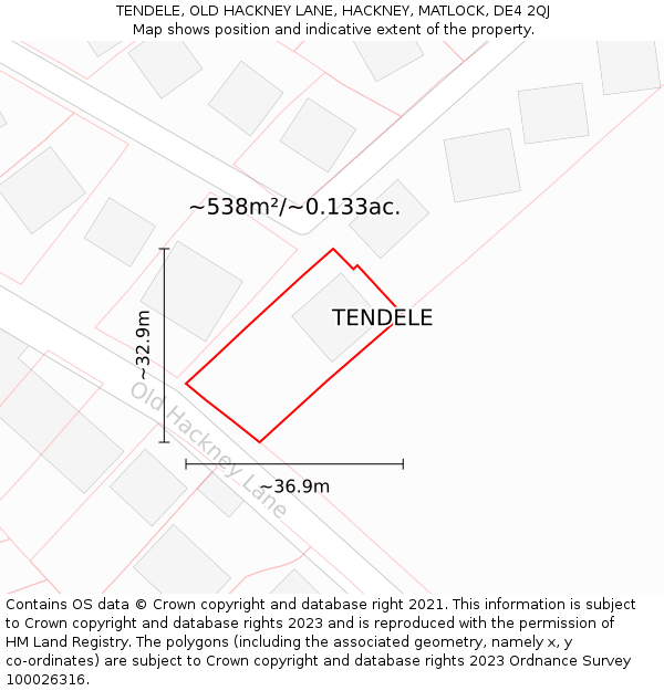 TENDELE, OLD HACKNEY LANE, HACKNEY, MATLOCK, DE4 2QJ: Plot and title map
