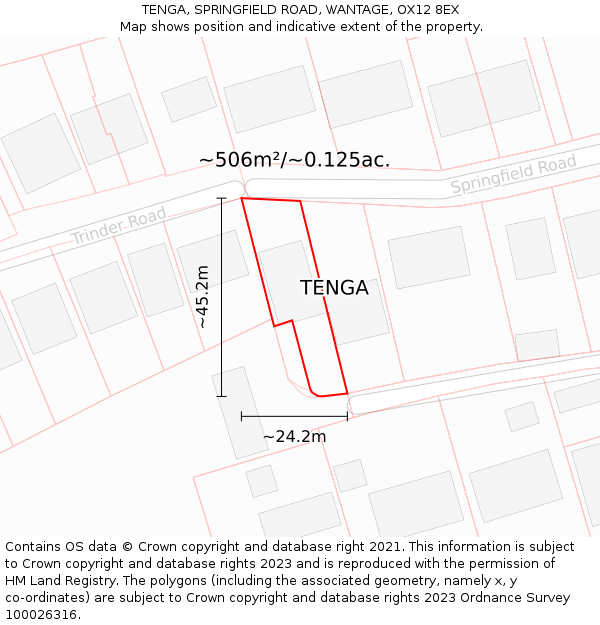 TENGA, SPRINGFIELD ROAD, WANTAGE, OX12 8EX: Plot and title map