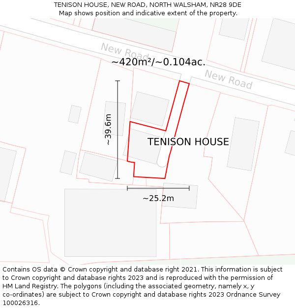 TENISON HOUSE, NEW ROAD, NORTH WALSHAM, NR28 9DE: Plot and title map