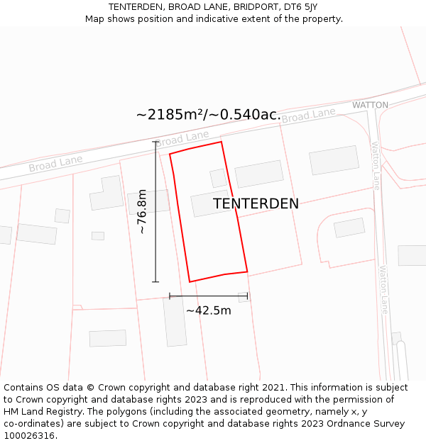 TENTERDEN, BROAD LANE, BRIDPORT, DT6 5JY: Plot and title map