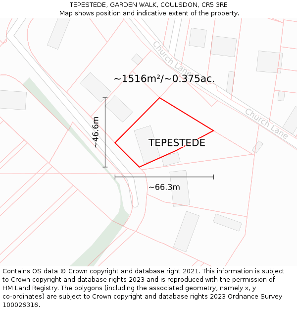 TEPESTEDE, GARDEN WALK, COULSDON, CR5 3RE: Plot and title map