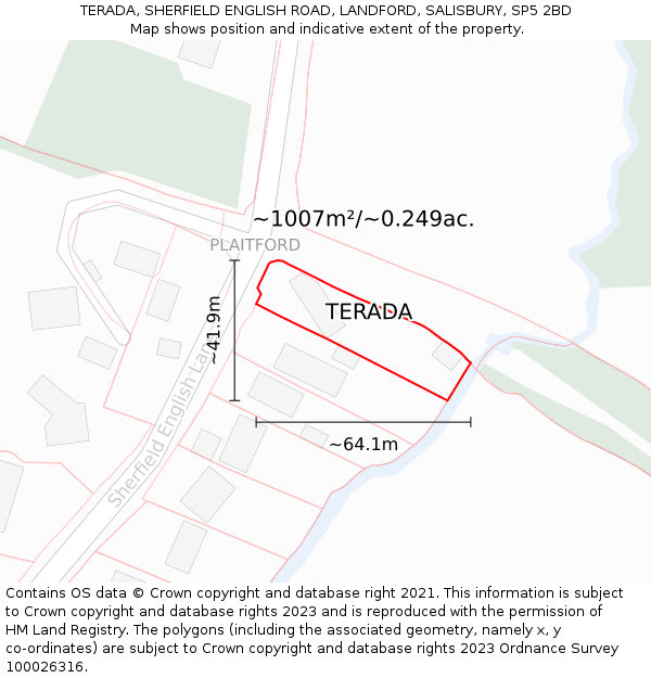 TERADA, SHERFIELD ENGLISH ROAD, LANDFORD, SALISBURY, SP5 2BD: Plot and title map
