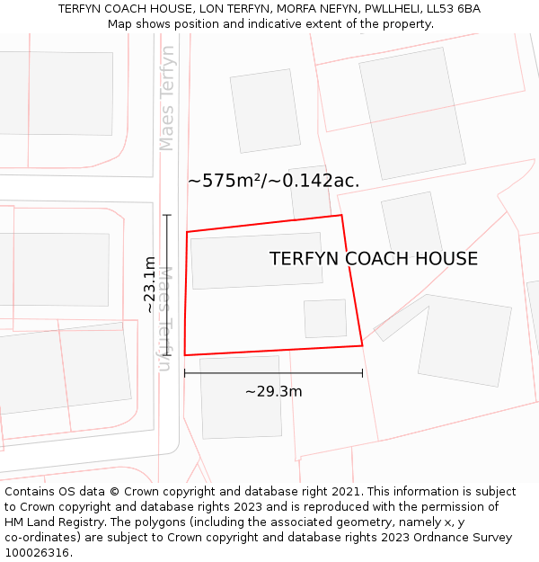 TERFYN COACH HOUSE, LON TERFYN, MORFA NEFYN, PWLLHELI, LL53 6BA: Plot and title map
