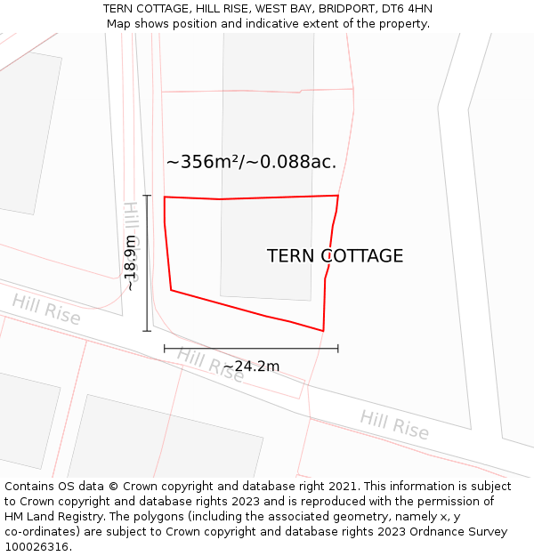 TERN COTTAGE, HILL RISE, WEST BAY, BRIDPORT, DT6 4HN: Plot and title map