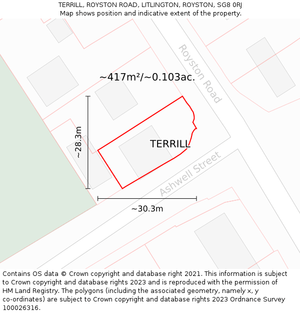 TERRILL, ROYSTON ROAD, LITLINGTON, ROYSTON, SG8 0RJ: Plot and title map