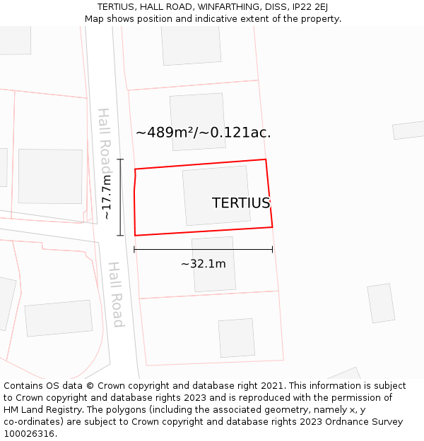 TERTIUS, HALL ROAD, WINFARTHING, DISS, IP22 2EJ: Plot and title map