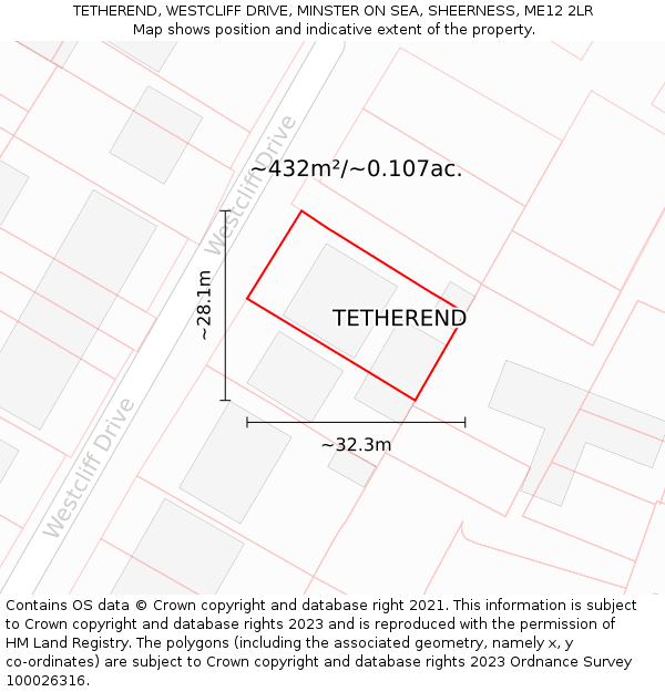 TETHEREND, WESTCLIFF DRIVE, MINSTER ON SEA, SHEERNESS, ME12 2LR: Plot and title map