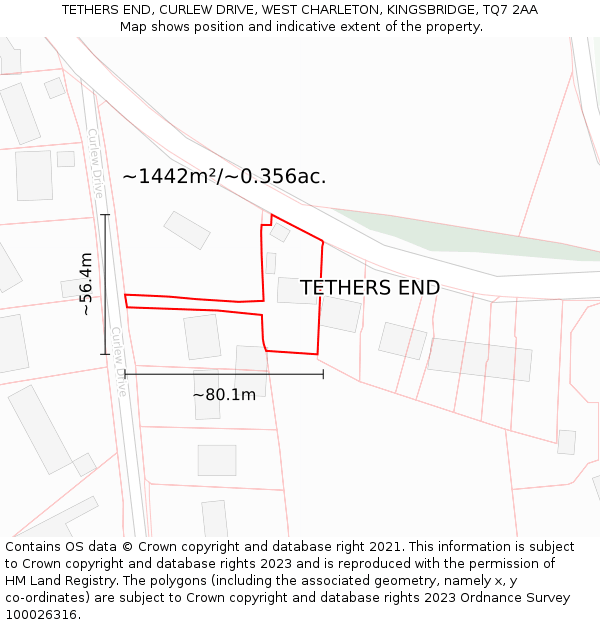 TETHERS END, CURLEW DRIVE, WEST CHARLETON, KINGSBRIDGE, TQ7 2AA: Plot and title map