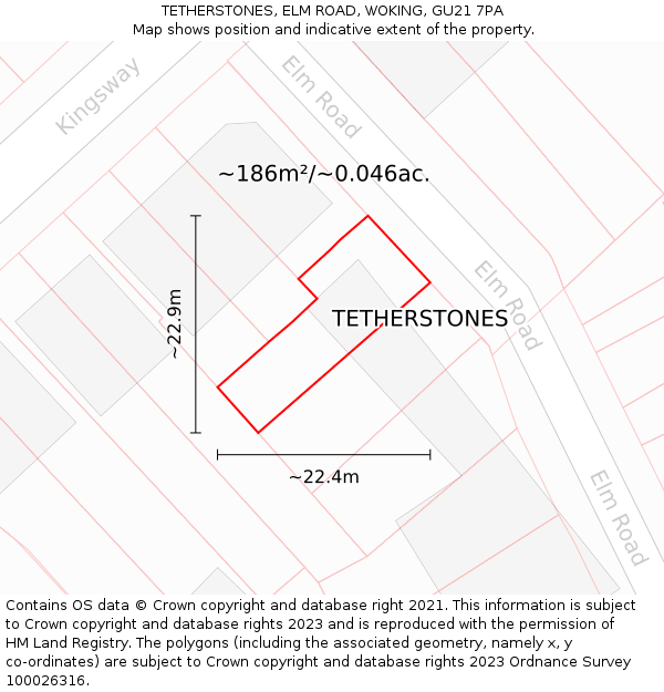 TETHERSTONES, ELM ROAD, WOKING, GU21 7PA: Plot and title map