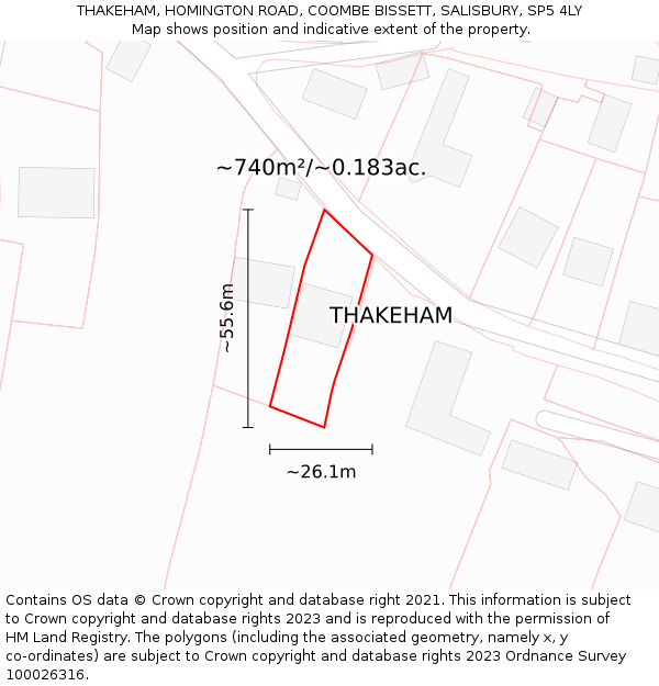 THAKEHAM, HOMINGTON ROAD, COOMBE BISSETT, SALISBURY, SP5 4LY: Plot and title map