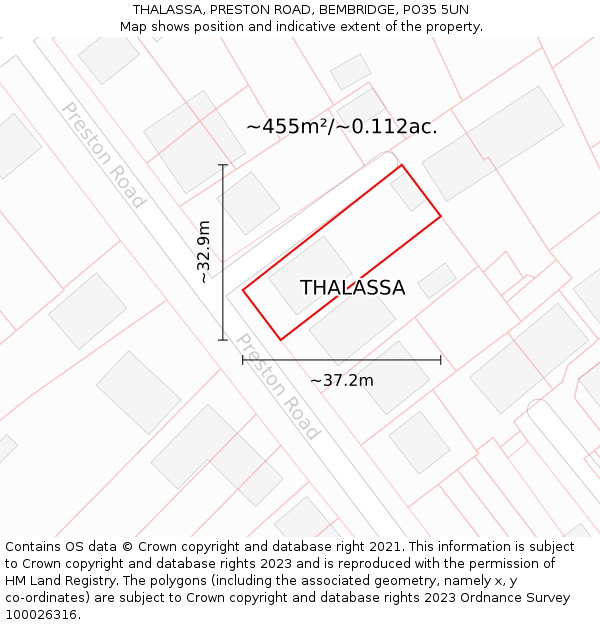 THALASSA, PRESTON ROAD, BEMBRIDGE, PO35 5UN: Plot and title map