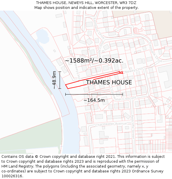 THAMES HOUSE, NEWEYS HILL, WORCESTER, WR3 7DZ: Plot and title map