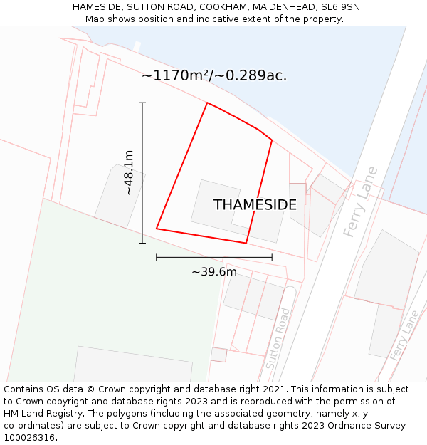 THAMESIDE, SUTTON ROAD, COOKHAM, MAIDENHEAD, SL6 9SN: Plot and title map