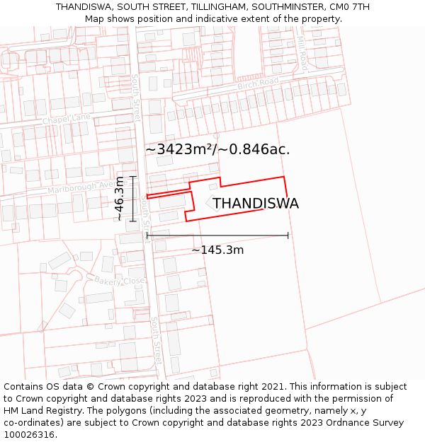 THANDISWA, SOUTH STREET, TILLINGHAM, SOUTHMINSTER, CM0 7TH: Plot and title map