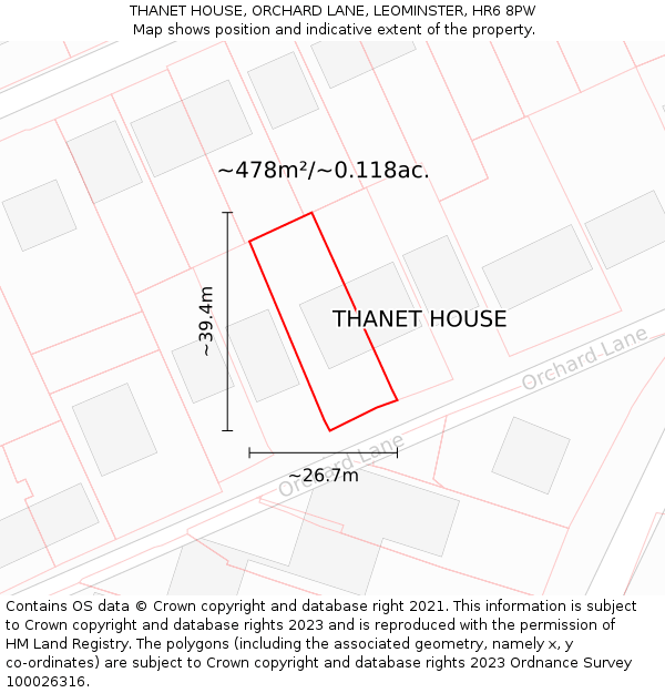 THANET HOUSE, ORCHARD LANE, LEOMINSTER, HR6 8PW: Plot and title map