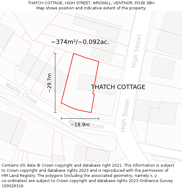 THATCH COTTAGE, HIGH STREET, WROXALL, VENTNOR, PO38 3BH: Plot and title map