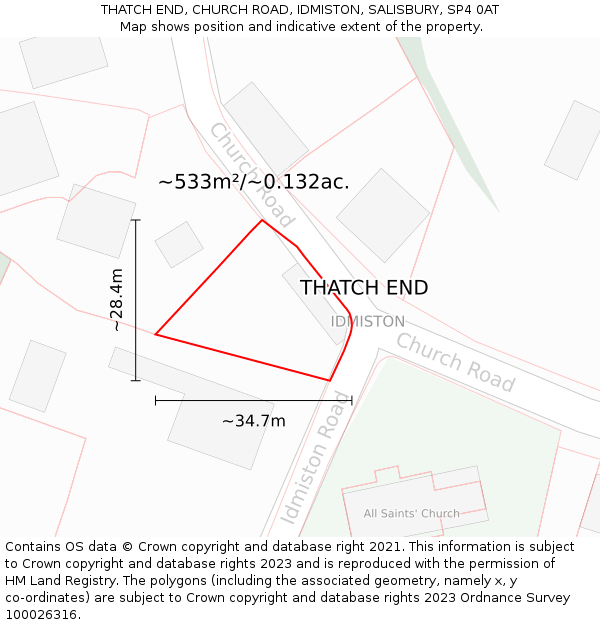 THATCH END, CHURCH ROAD, IDMISTON, SALISBURY, SP4 0AT: Plot and title map