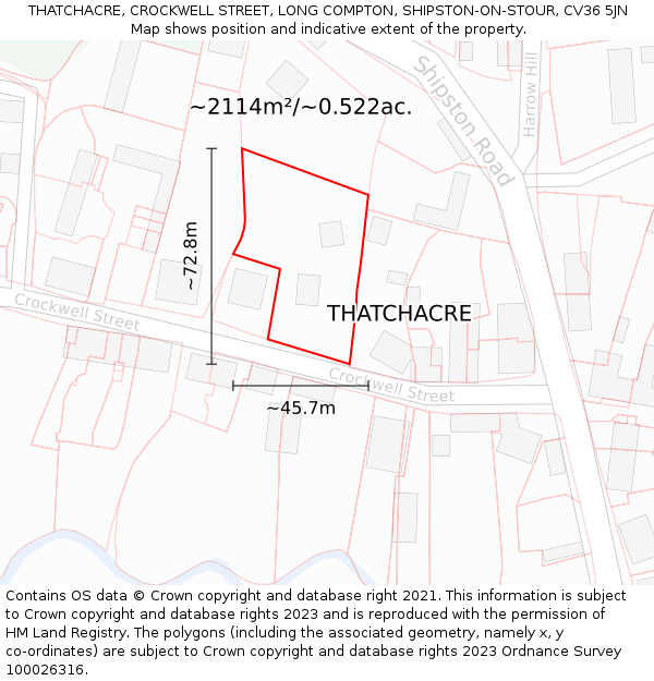 THATCHACRE, CROCKWELL STREET, LONG COMPTON, SHIPSTON-ON-STOUR, CV36 5JN: Plot and title map