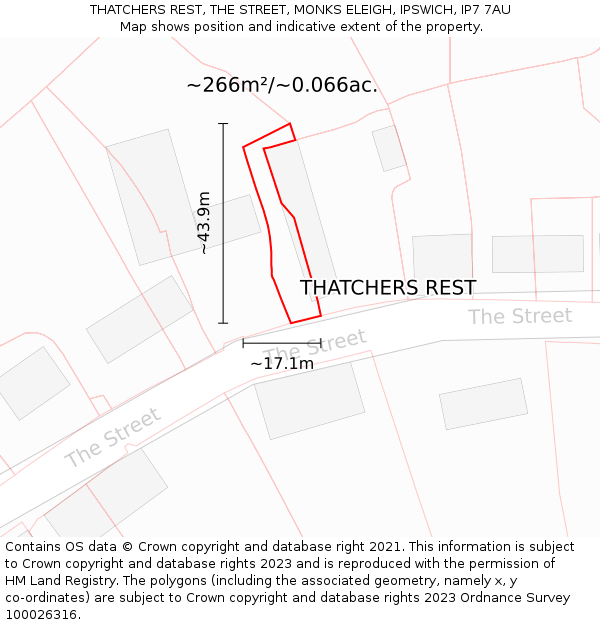 THATCHERS REST, THE STREET, MONKS ELEIGH, IPSWICH, IP7 7AU: Plot and title map