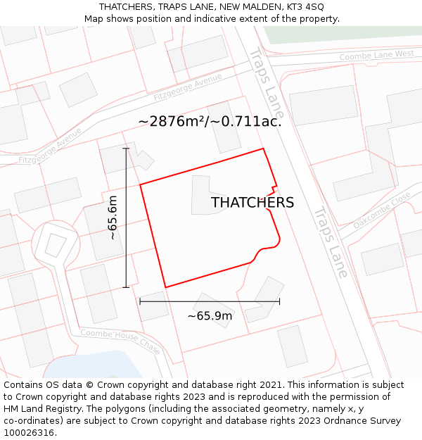 THATCHERS, TRAPS LANE, NEW MALDEN, KT3 4SQ: Plot and title map