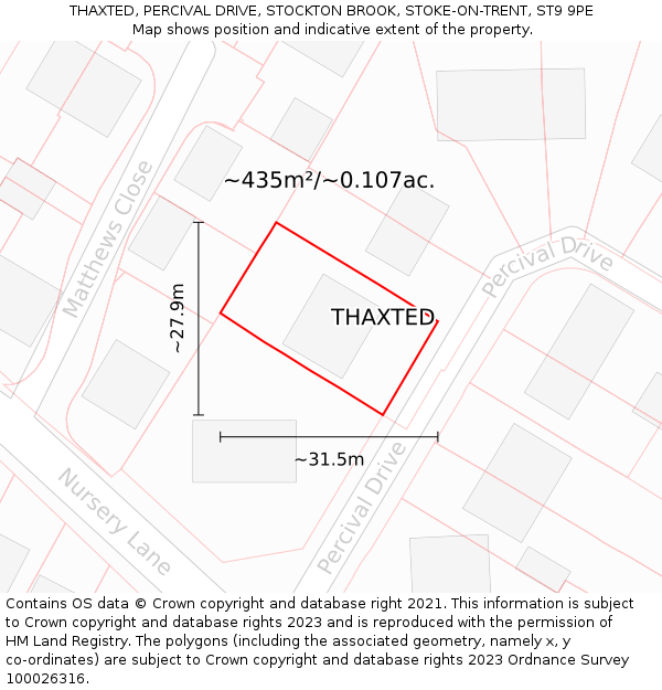 THAXTED, PERCIVAL DRIVE, STOCKTON BROOK, STOKE-ON-TRENT, ST9 9PE: Plot and title map