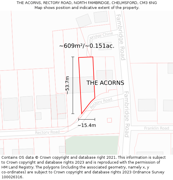 THE ACORNS, RECTORY ROAD, NORTH FAMBRIDGE, CHELMSFORD, CM3 6NG: Plot and title map