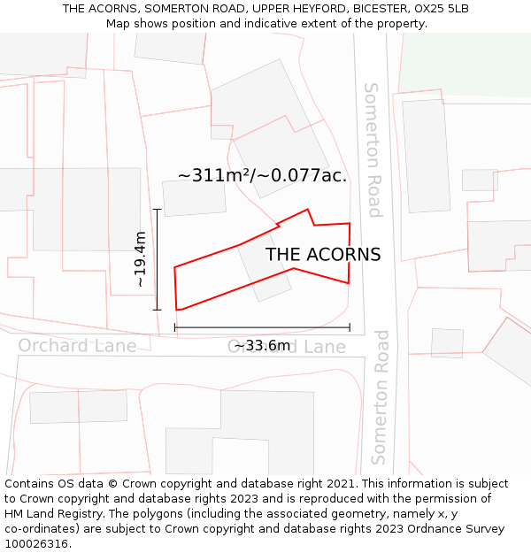 THE ACORNS, SOMERTON ROAD, UPPER HEYFORD, BICESTER, OX25 5LB: Plot and title map