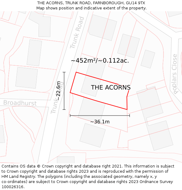 THE ACORNS, TRUNK ROAD, FARNBOROUGH, GU14 9TX: Plot and title map
