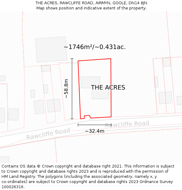 THE ACRES, RAWCLIFFE ROAD, AIRMYN, GOOLE, DN14 8JN: Plot and title map