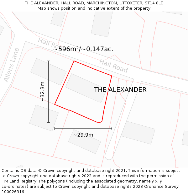 THE ALEXANDER, HALL ROAD, MARCHINGTON, UTTOXETER, ST14 8LE: Plot and title map