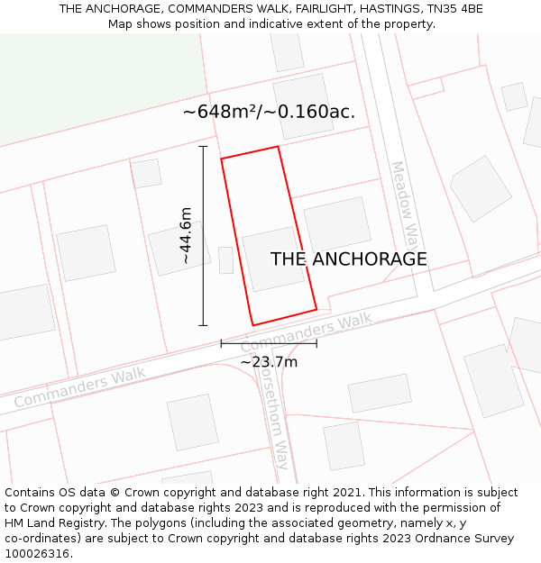 THE ANCHORAGE, COMMANDERS WALK, FAIRLIGHT, HASTINGS, TN35 4BE: Plot and title map