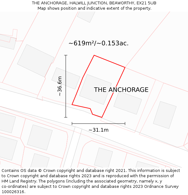 THE ANCHORAGE, HALWILL JUNCTION, BEAWORTHY, EX21 5UB: Plot and title map