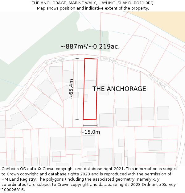 THE ANCHORAGE, MARINE WALK, HAYLING ISLAND, PO11 9PQ: Plot and title map
