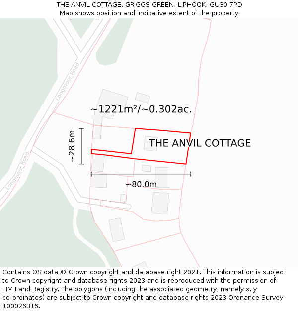THE ANVIL COTTAGE, GRIGGS GREEN, LIPHOOK, GU30 7PD: Plot and title map