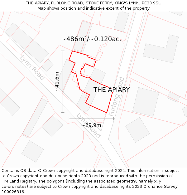THE APIARY, FURLONG ROAD, STOKE FERRY, KING'S LYNN, PE33 9SU: Plot and title map
