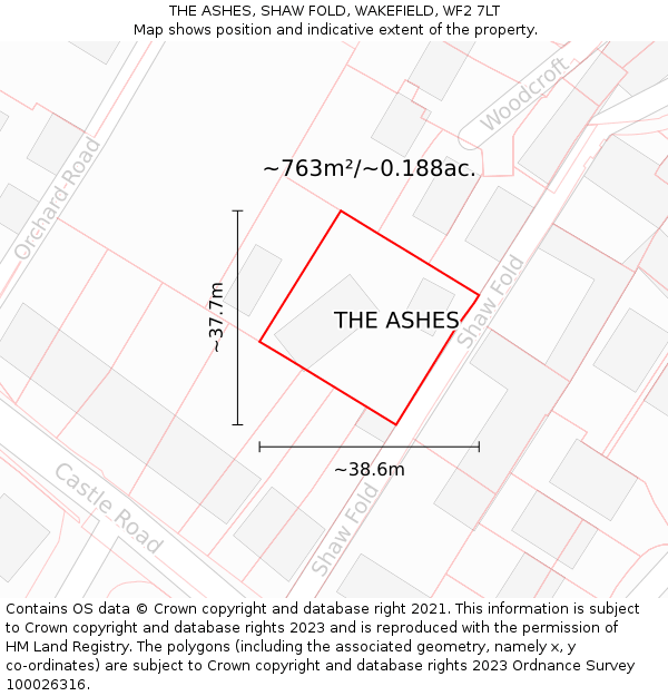 THE ASHES, SHAW FOLD, WAKEFIELD, WF2 7LT: Plot and title map