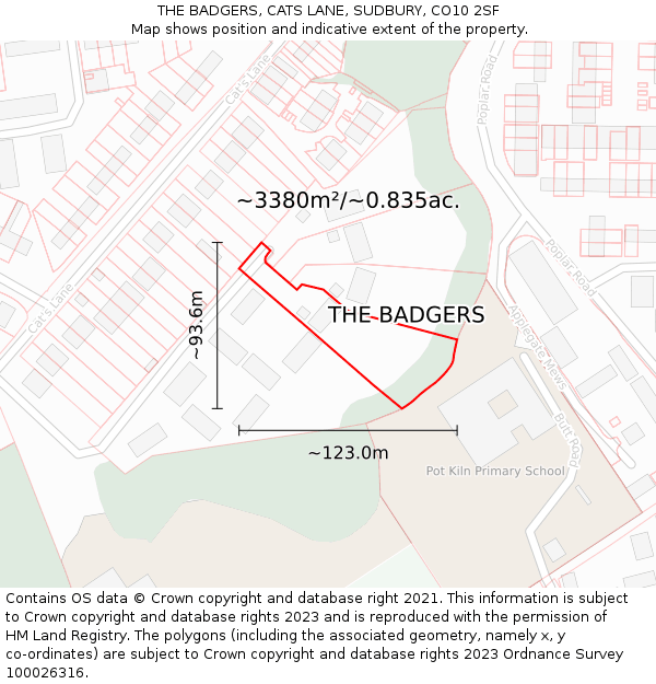 THE BADGERS, CATS LANE, SUDBURY, CO10 2SF: Plot and title map
