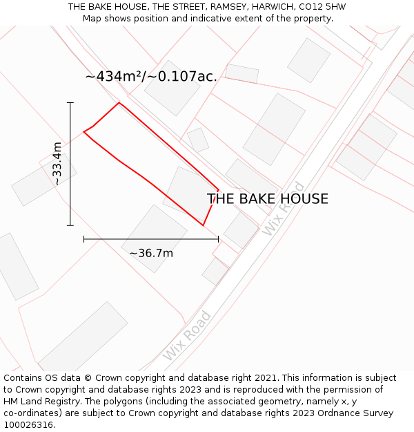 THE BAKE HOUSE, THE STREET, RAMSEY, HARWICH, CO12 5HW: Plot and title map
