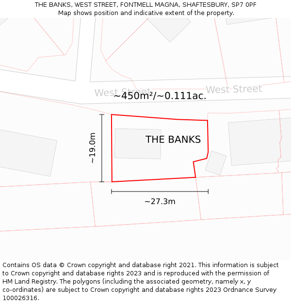 THE BANKS, WEST STREET, FONTMELL MAGNA, SHAFTESBURY, SP7 0PF: Plot and title map